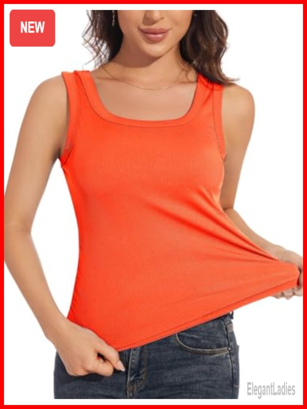 Ribbed Tank Top Slim Fit Scoop Neck Sleeveless Wide Strap Yoga Workout Casual
